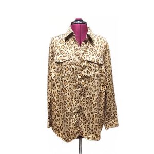 Ralph Lauren Brown Leopard Cheetah Print Button Down Womeens Shirt
